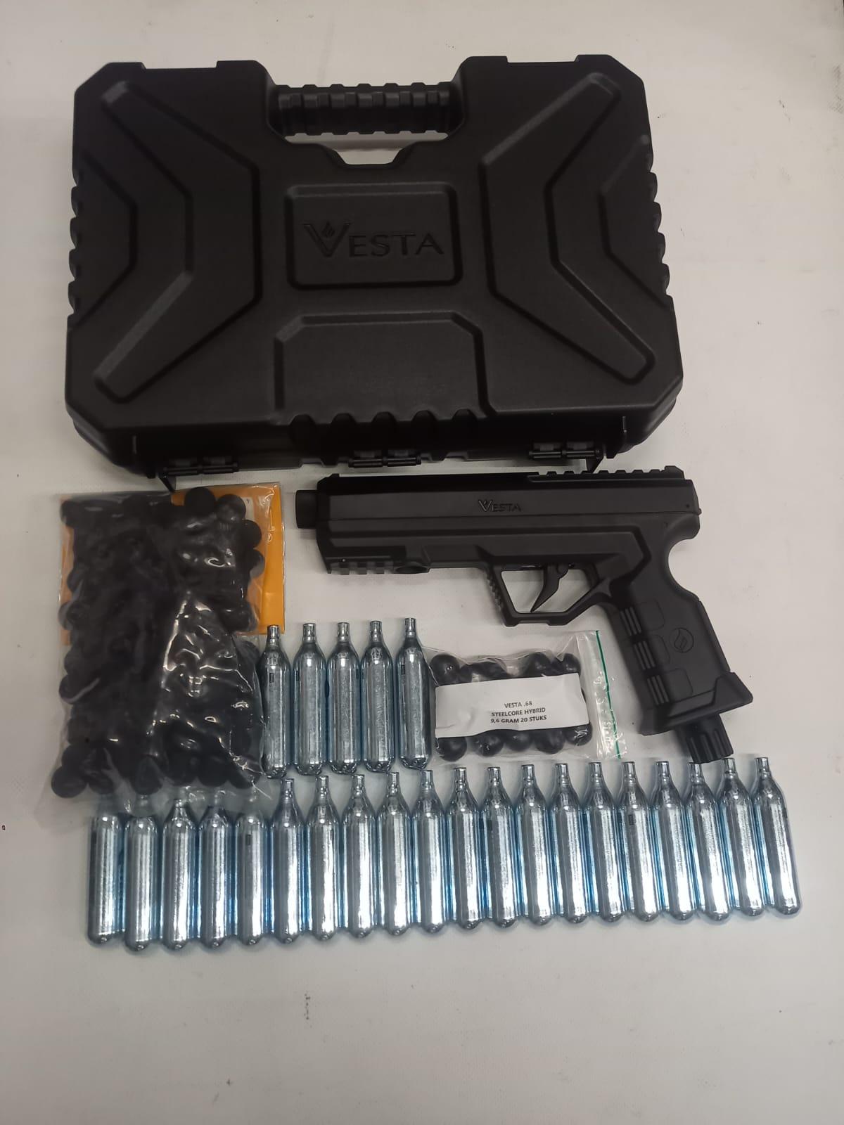 Vesta GUARDIAN .68 KIT / 5 Schots Co2 Pistool  - 20 Joule / Incl pistoolkoffertje + 25x Co2 + 100x Rubber bal + 20x Hybrid Steel bal-4289-a